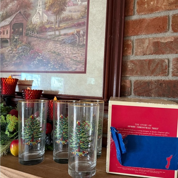 Vintage Spode Gold and Green Holiday Decor Set of 4 Highball Glasses 15oz - Picture 7 of 8